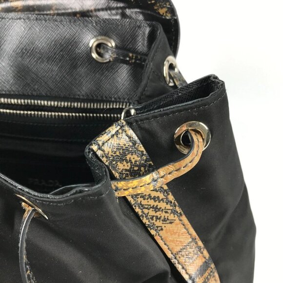 PRADA 1BZ038 triangle logo plate check backpack bag drawstring bag Backpack - Picture 5 of 14